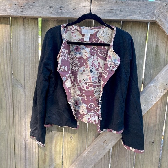 Soft Surroundings Silk and Cashmere Blend Button Front Mixed Media Cardigan - Picture 1 of 8